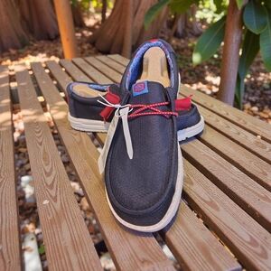 Hey Dude Men's Black and Red Loafers